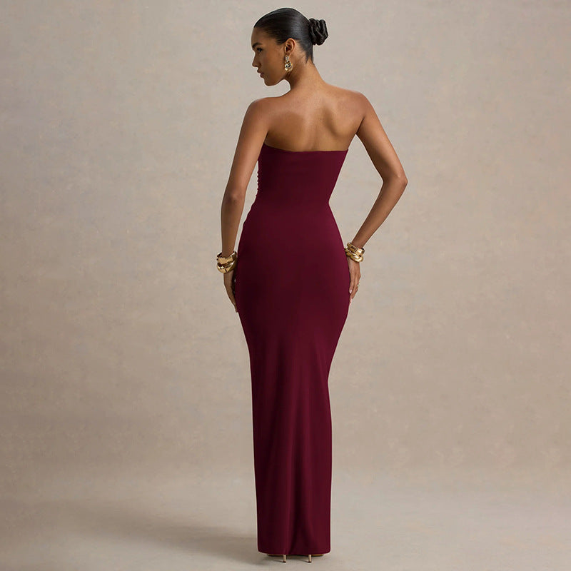 Damen Maxikleid mit schickem trägerlosem Design und figurschmeichelnder Raffung R&B