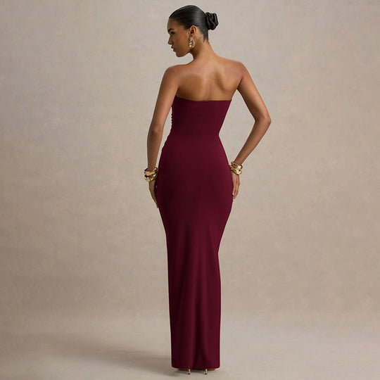 Damen Maxikleid mit schickem trägerlosem Design und figurschmeichelnder Raffung R&B