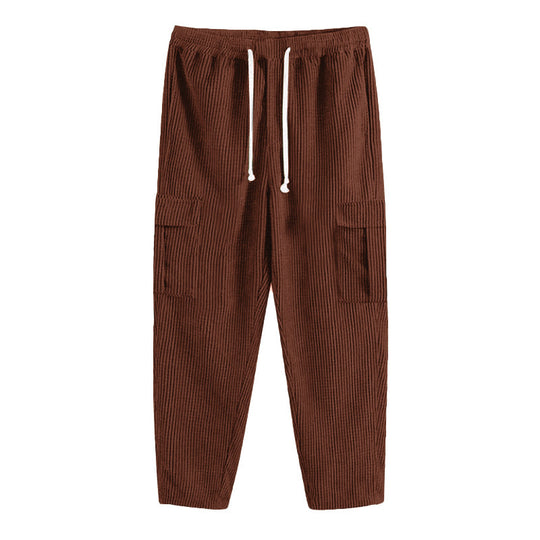 Herren nan Cordhose im Joggerstil mit elastischem Tunnelzugbund, aufgesetzten Cargo-Klappentaschen und schmal zulaufendem Bein R&B