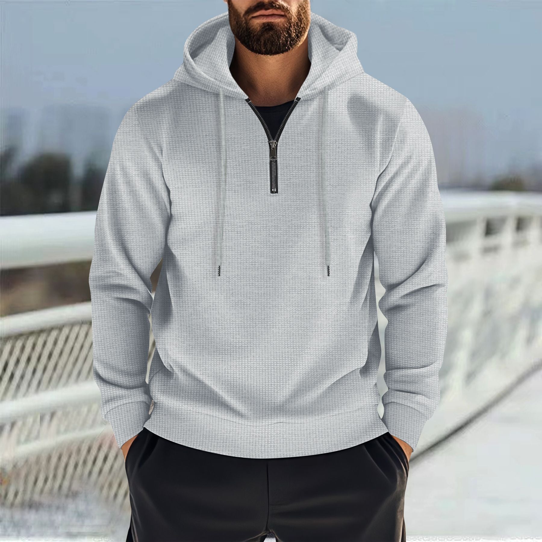 Herren Sportlicher Kapuzenpullover mit kurzem Reißverschluss und atmungsaktiven Einsätzen R&B