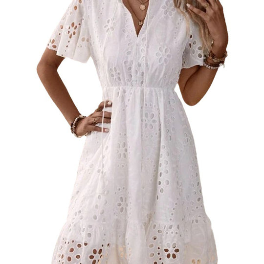 Damen Freizeitkleid mit Lochmuster und lockerer Passform R&B