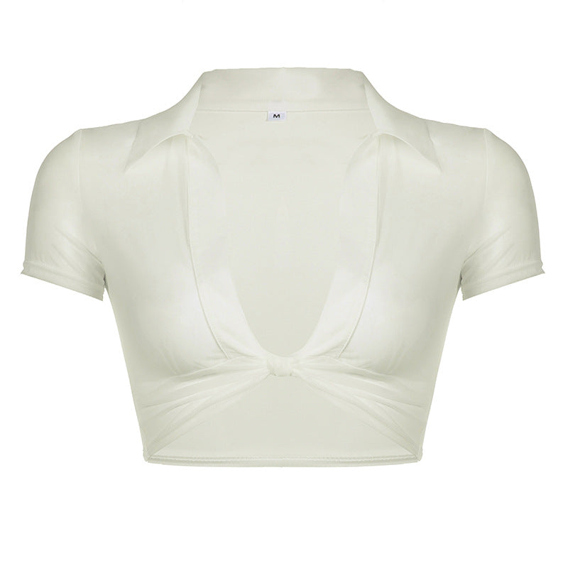 Damen cropped Oberteil mit knotenförmigem Design und tiefem V-Ausschnitt R&B