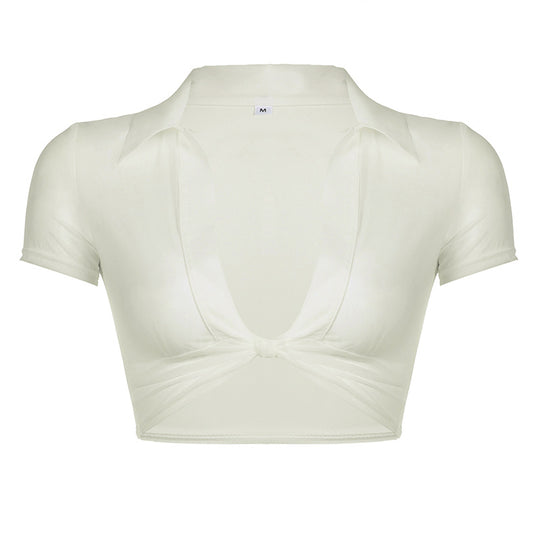 Damen cropped Oberteil mit knotenförmigem Design und tiefem V-Ausschnitt R&B