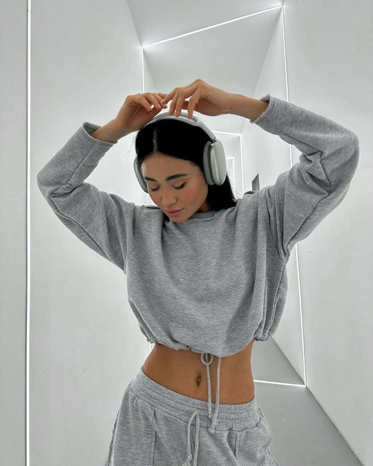 Damen lässiges Sweatshirt mit elastischem Tunnelzug R&B