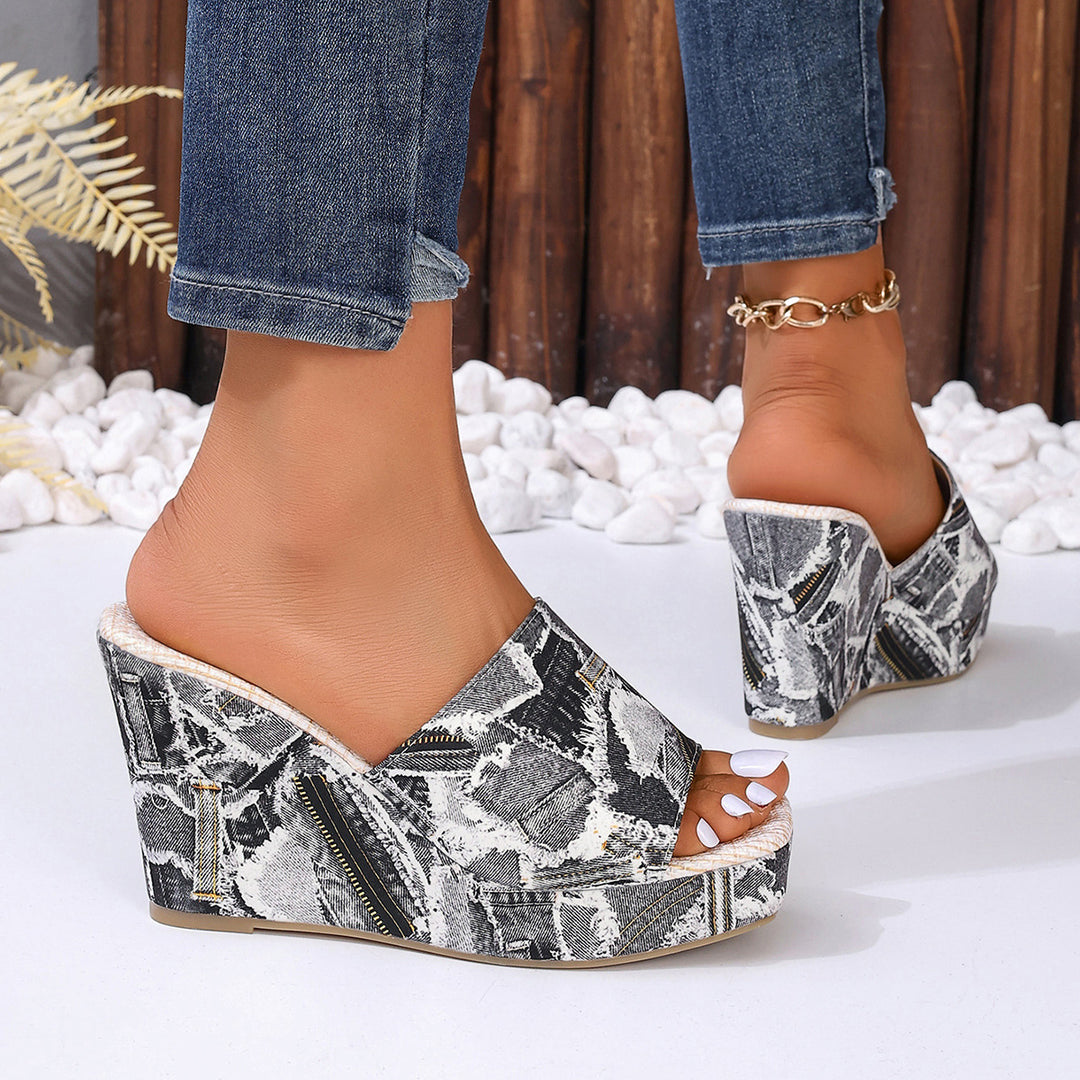 Damen Wedge-Sandalen mit Denim-Obermaterial und atmungsaktiver Sohle R&B