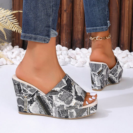 Damen Wedge-Sandalen mit Denim-Obermaterial und atmungsaktiver Sohle R&B