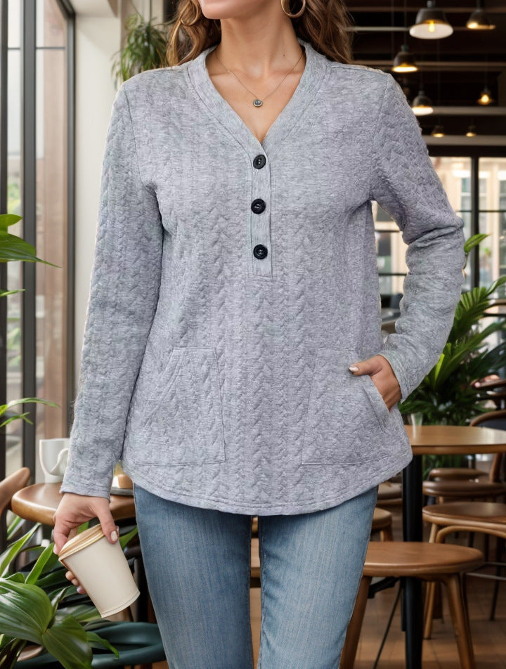 Damen legerer Pullover mit Knopfdetails und praktischen Taschen R&B