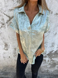 Damen Elegante und lässige Satinbluse mit kurzen Ärmeln
