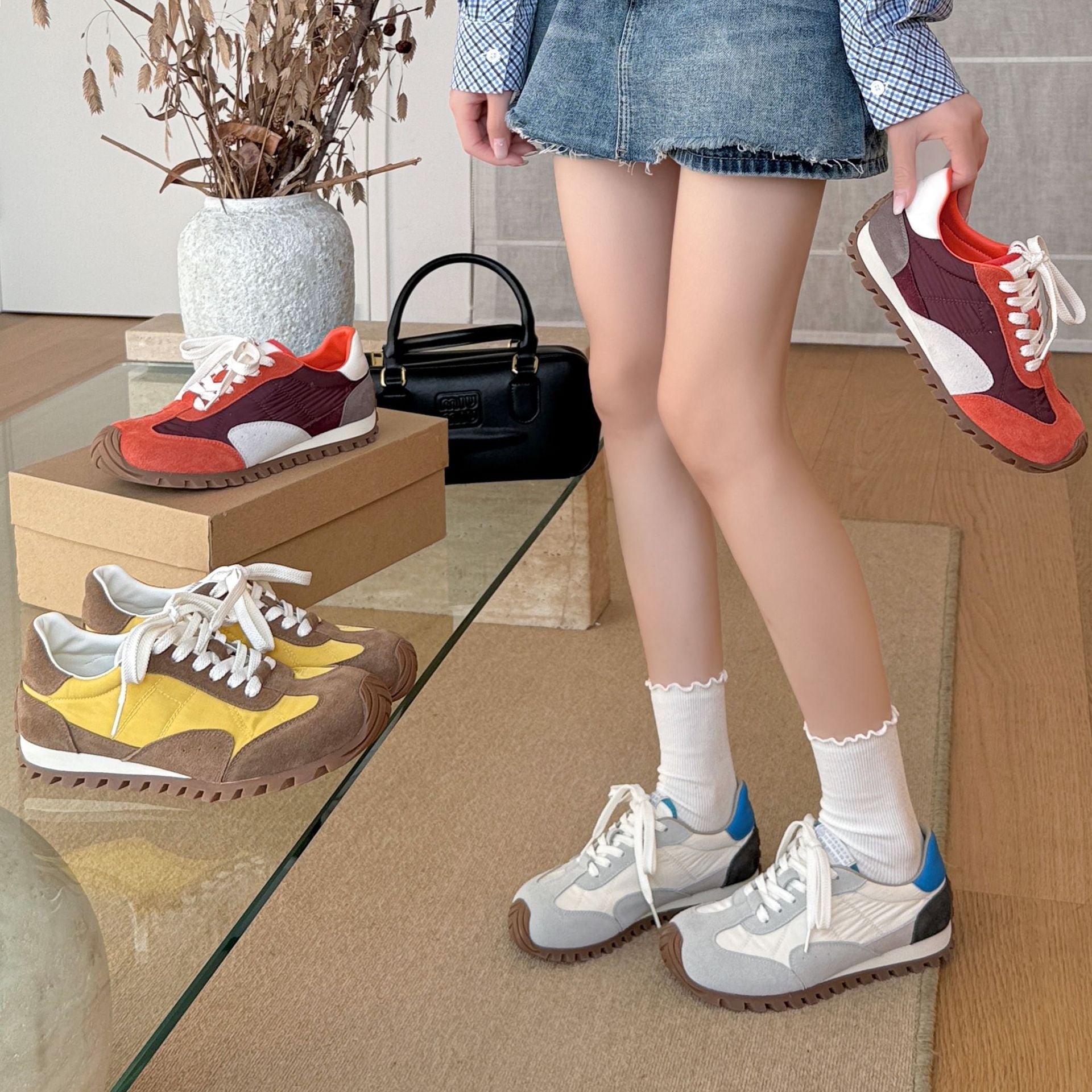 Damen Sportliche Retro-Laufschuhe mit atmungsaktiver Oberflächenstruktur und rutschfester Sohle