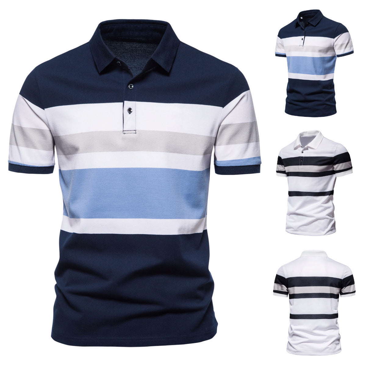Herren Poloshirt mit klassischen Streifen und atmungsaktiver Baumwolle