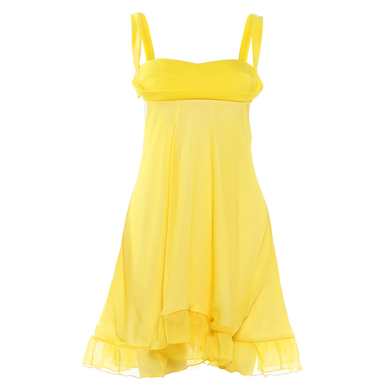 Damen Chiffonkleid mit fließendem Saum und herzförmigem Ausschnitt R&B
