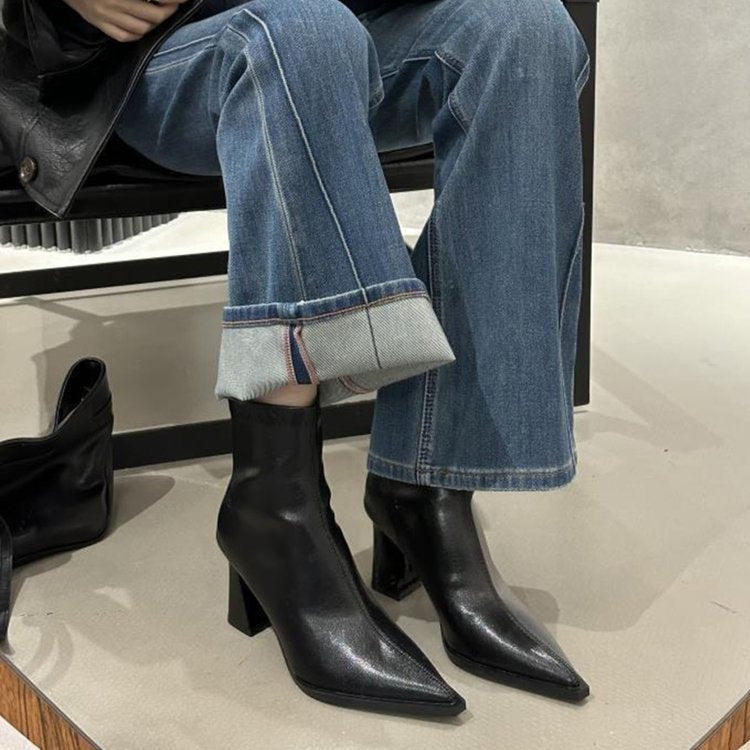 Damen elegante Ankle Boots mit spitzem Design und komfortablem Blockabsatz R&B