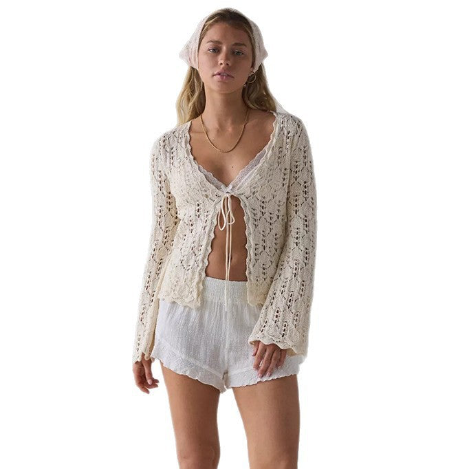 Damen luftiger Häkelstrick-Cardigan R&B