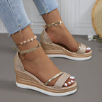 Damen Wedge-Sandalen mit funkelndem Obermaterial und elegantem Riemendesign R&B