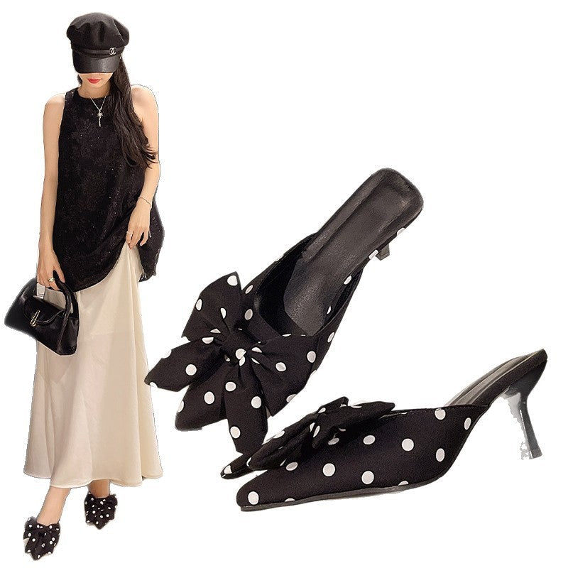 Damen Pantoletten mit oversized Schleifen-Design und eleganten Punkten R&B