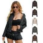 Damen modische Shortjacke aus Kunstleder mit Reißverschlussdetails