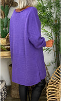 Damen lässiger Langarmstrickpullover im Oversized-Stil mit seitlichen Schlitzen R&B