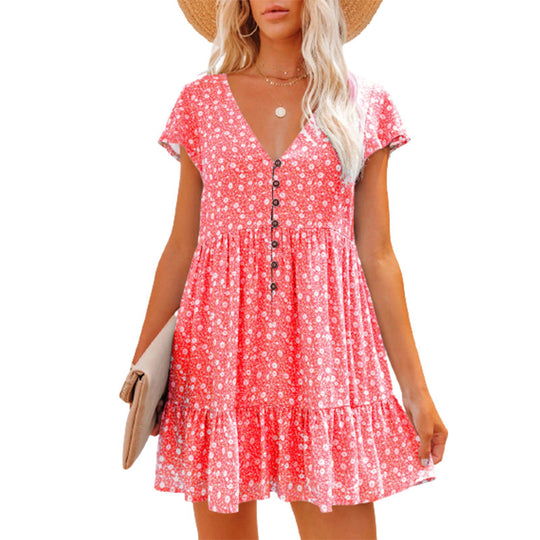 Damen Sommerkleid mit floralen Mustern und Knopfdetails R&B