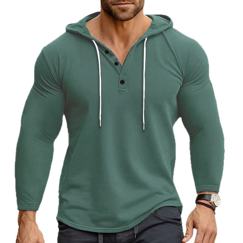 Herren Hoodie mit knöpfbarem Kragen und Kordelzug R&B