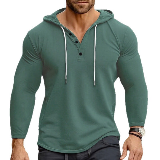 Herren Hoodie mit knöpfbarem Kragen und Kordelzug R&B