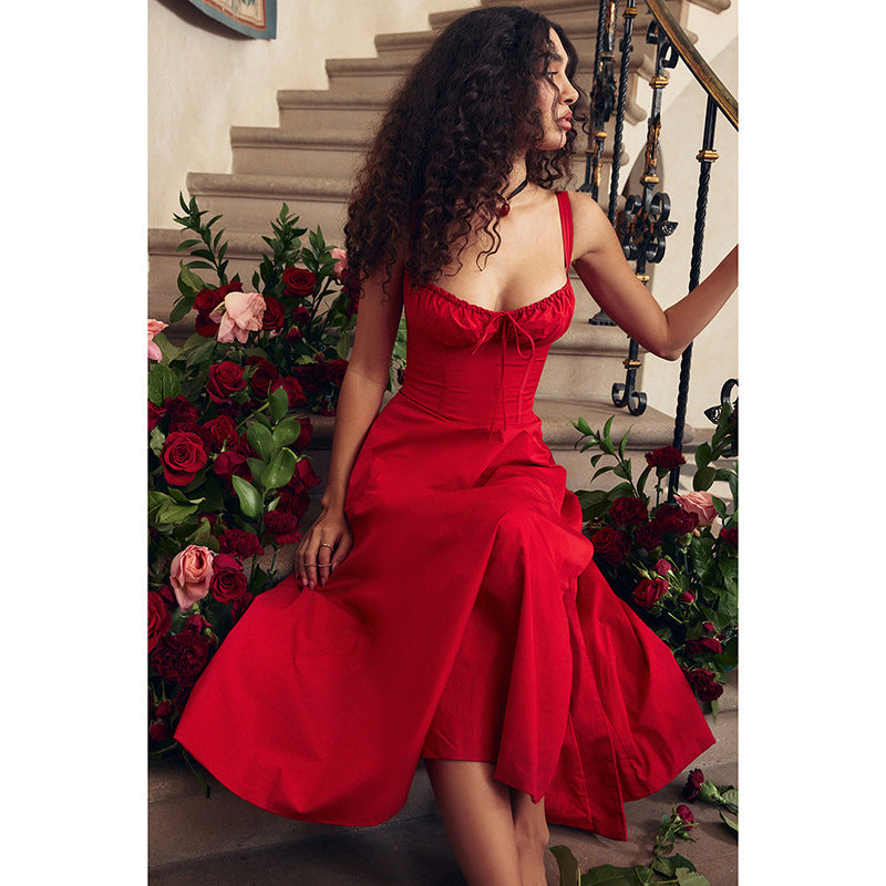 Damen Elegantes Maxikleid mit gerafftem Oberteil und ausgestelltem Rock R&B