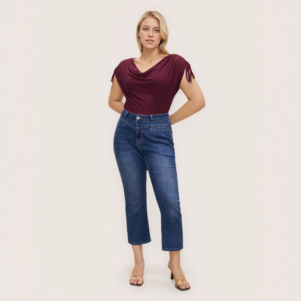 Damen elegantes Oberteil mit lässigem Drapierung und seitlichen BindR&Bändern R&B