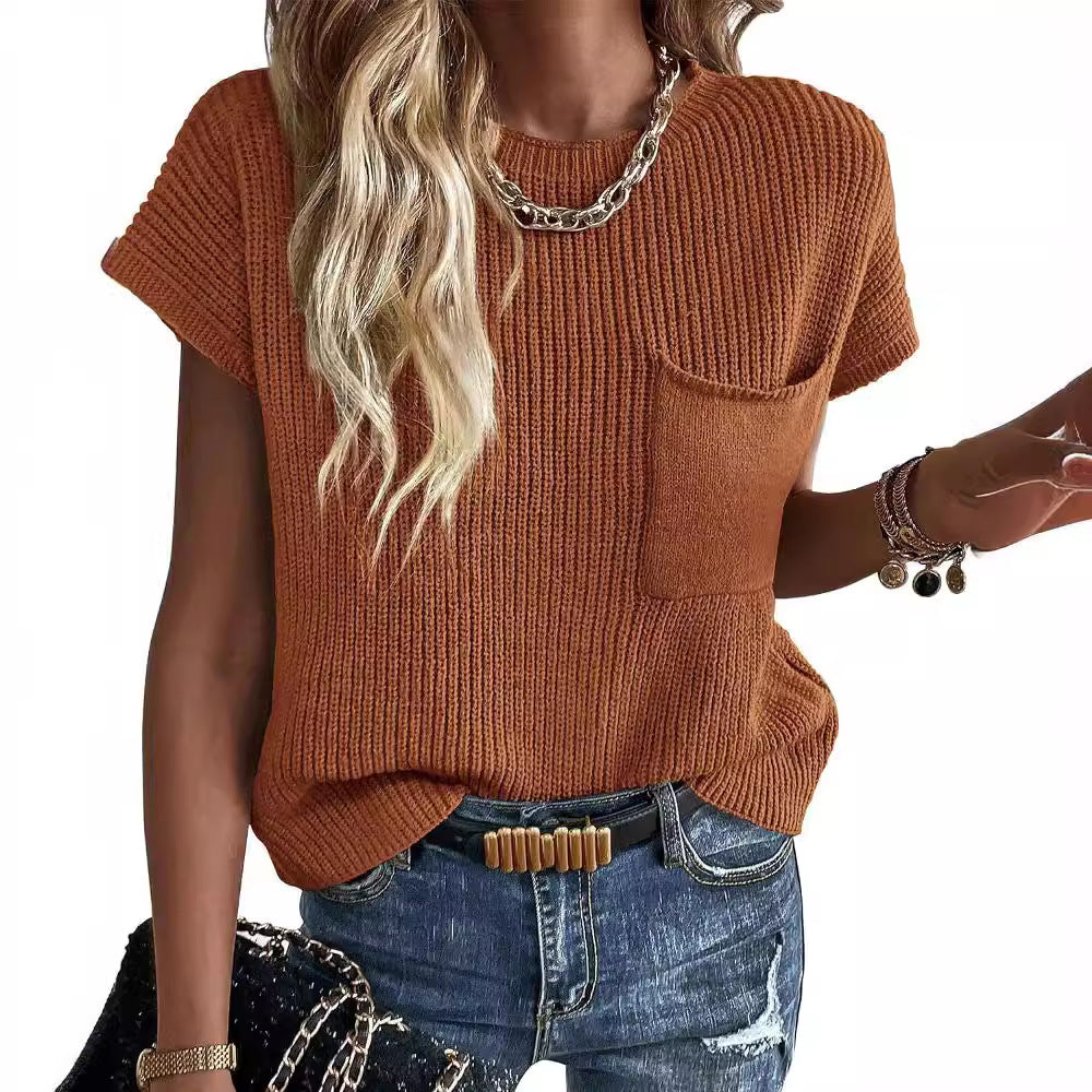Damen Kurzarm Stricktop R&B