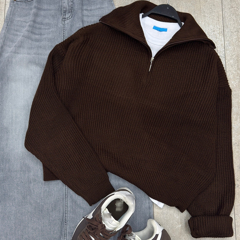 Damen Strickpullover mit hohem Kragen und Reißverschluss R&B