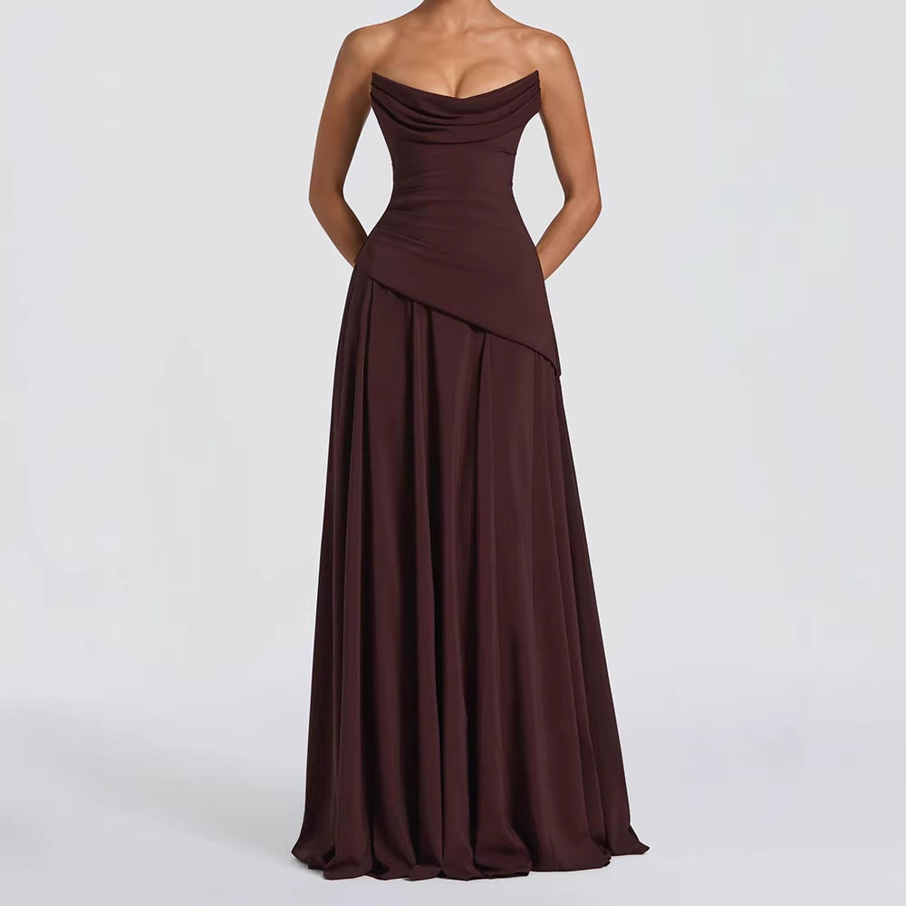 Damen elegantes maxikleid mit schulterfreiem Design und raffinierten Drapierungen R&B