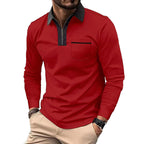 Herren nan elegantes Langarm-Poloshirt mit verdecktem Halbzip, strukturierter Piqué-Optik und dezenter Brusttasche R&B
