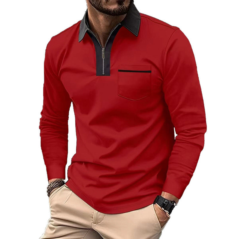 Herren nan elegantes Langarm-Poloshirt mit verdecktem Halbzip, strukturierter Piqué-Optik und dezenter Brusttasche R&B