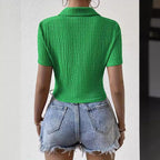 Damen Kurzarm Bluse mit strukturiertem Material und V-Ausschnitt R&B