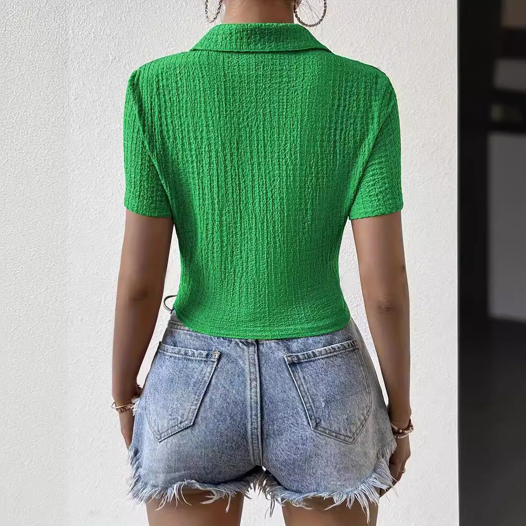 Damen Kurzarm Bluse mit strukturiertem Material und V-Ausschnitt R&B