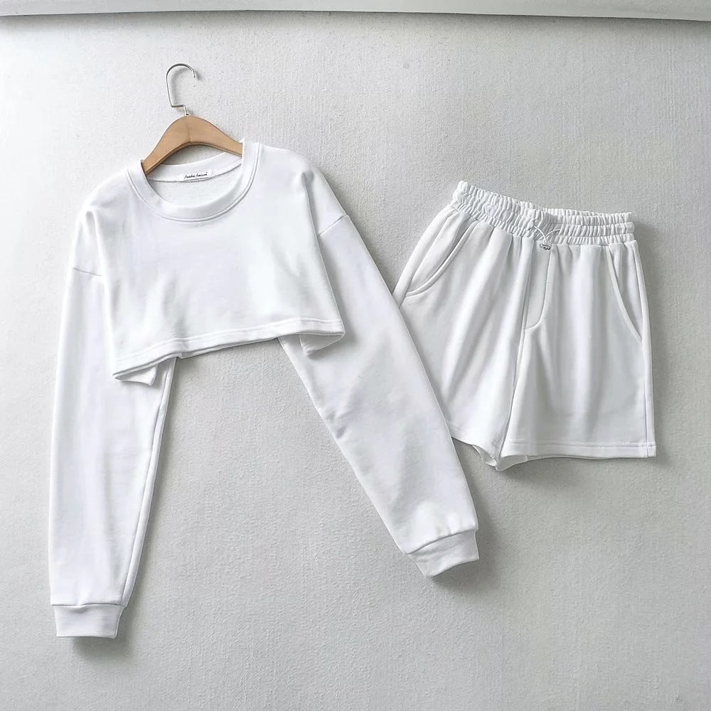 Damen lässiges Crop-Top und Shorts Set