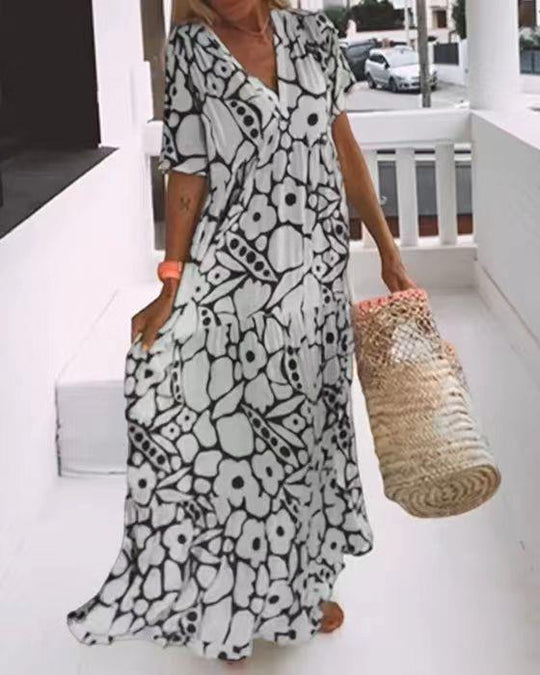 Damen Maxikleid mit elegantem V-Ausschnitt und fließendem Schnitt R&B