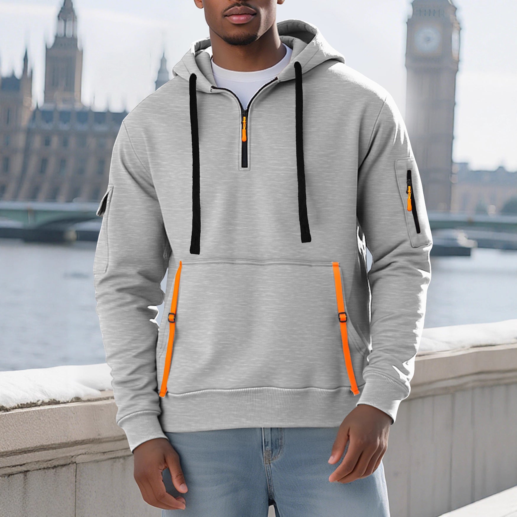 Herren Sportlicher Kapuzenpullover mit stylischen Reißverschlusstaschen R&B
