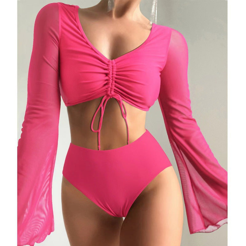 Damen Bikiniset mit langärmligem Oberteil und hoch geschnittenen Shorts R&B