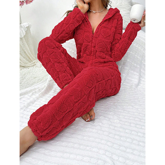 Damen Gemütlicher Fleece-Overall mit Kapuze R&B