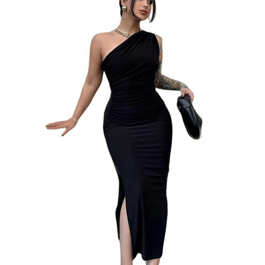 Damen Elegantes One-Shoulder-Maxikleid mit figurbetontem Schnitt und seitlichem Schlitz R&B
