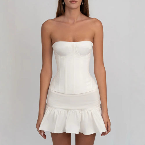Damen figurbetontes Korsettkleid mit Rüschensaum R&B