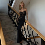 Damen Elegantes Langarm-Maxikleid mit filigraner Spitzenapplikation R&B