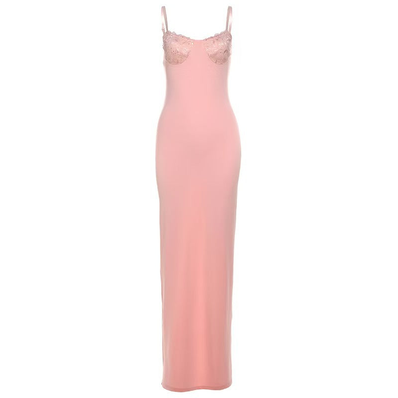 Damen Körperbetontes Maxikleid mit Spitzenakzenten R&B