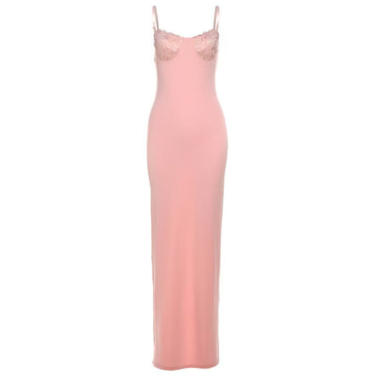 Damen Körperbetontes Maxikleid mit Spitzenakzenten R&B