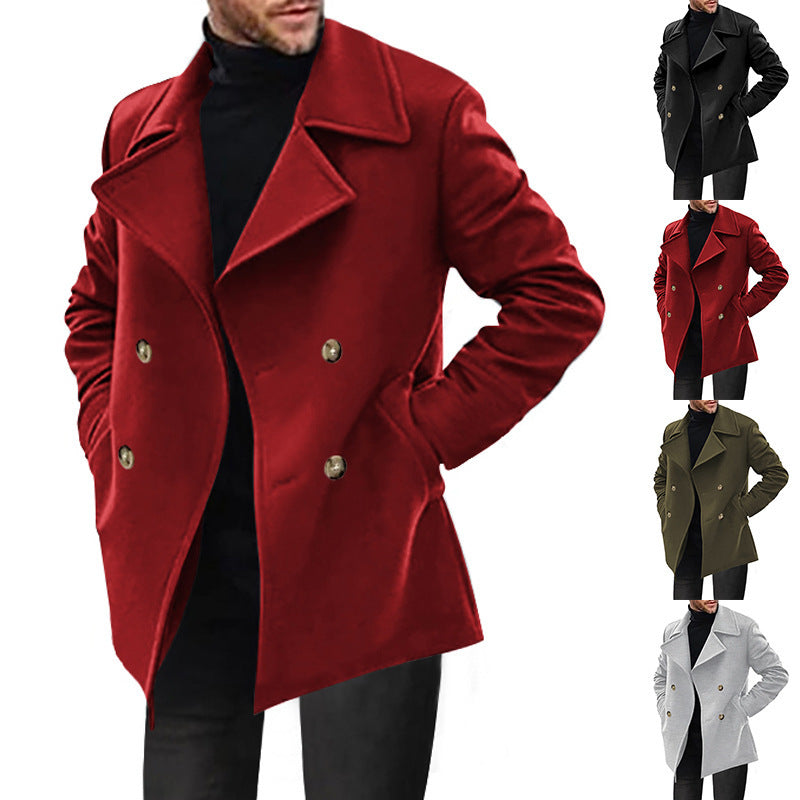 Herren Designer Wollmantel mit doppelter Knopfleiste R&B