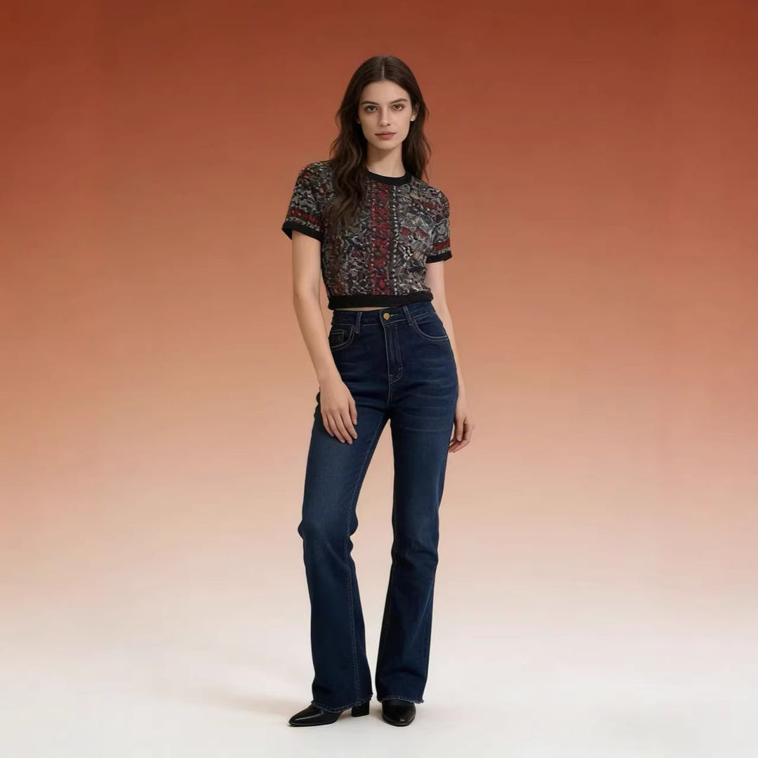 Damen hoch taillierte Bootcut Jeans im eleganten Design R&B