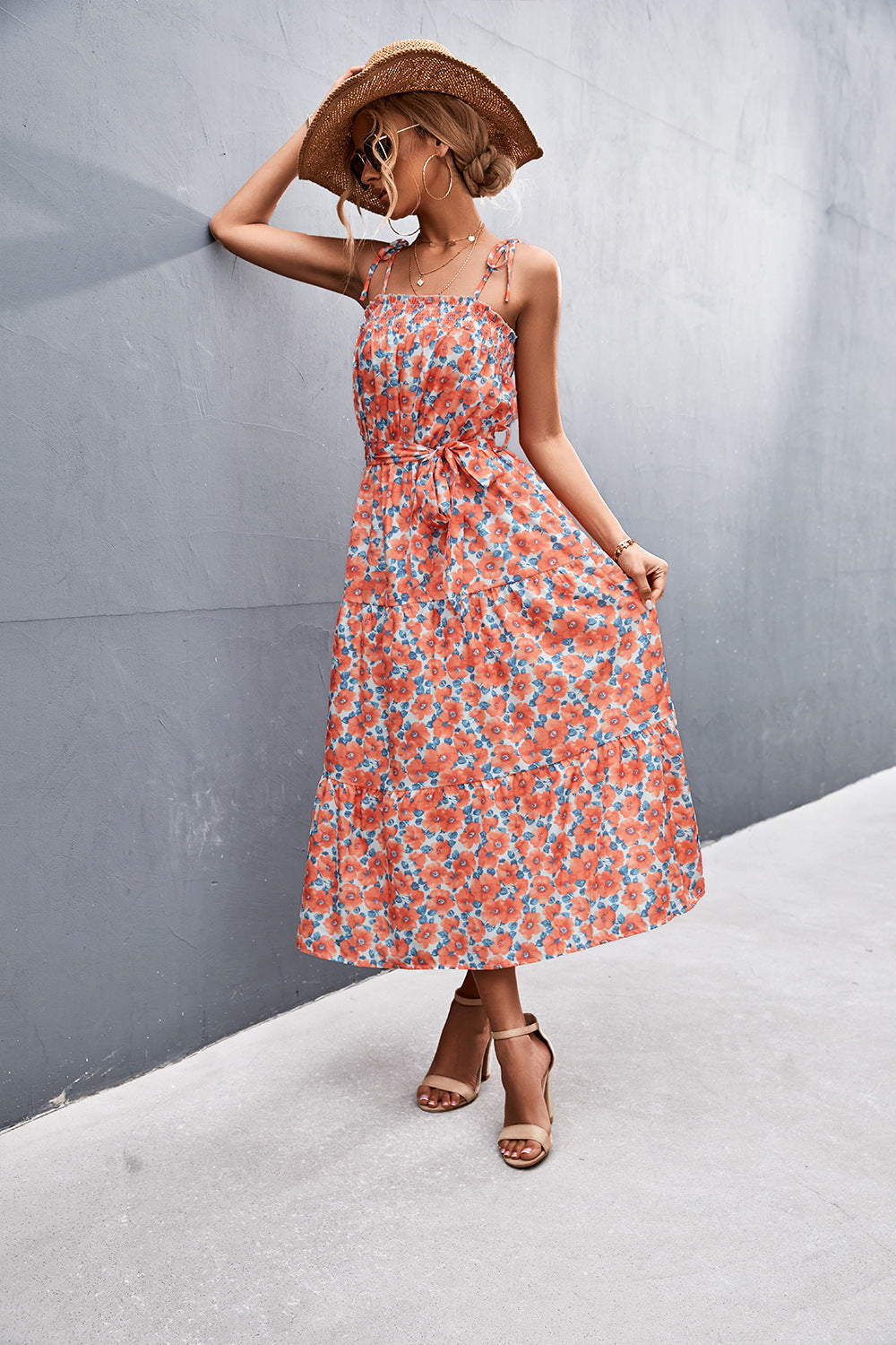 Damen Midikleid mit zartem Floral-Print und Rüschendetails R&B