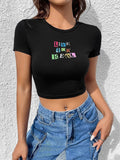 Damen Crop-T-Shirt mit kreativem Schriftzug R&B