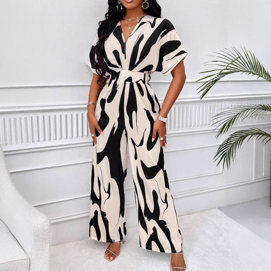 Damen Jumpsuit mit weiten Ärmeln und elegantem Gürtel R&B