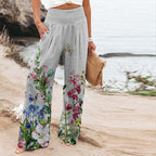 Damen weite Floral-Hose mit elastischem Bund und seitlichen Taschen R&B