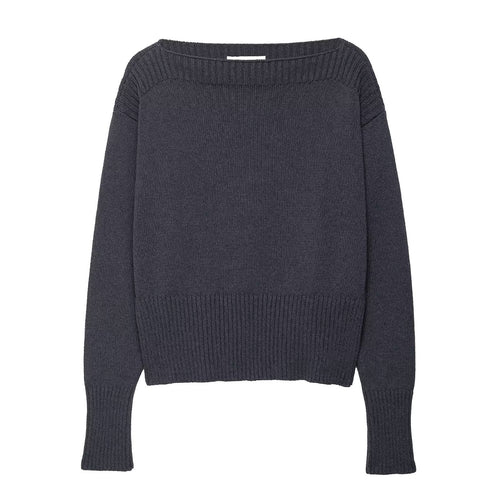 Damen eleganter Oversized-Strickpullover mit weitem Rundhalsausschnitt R&B